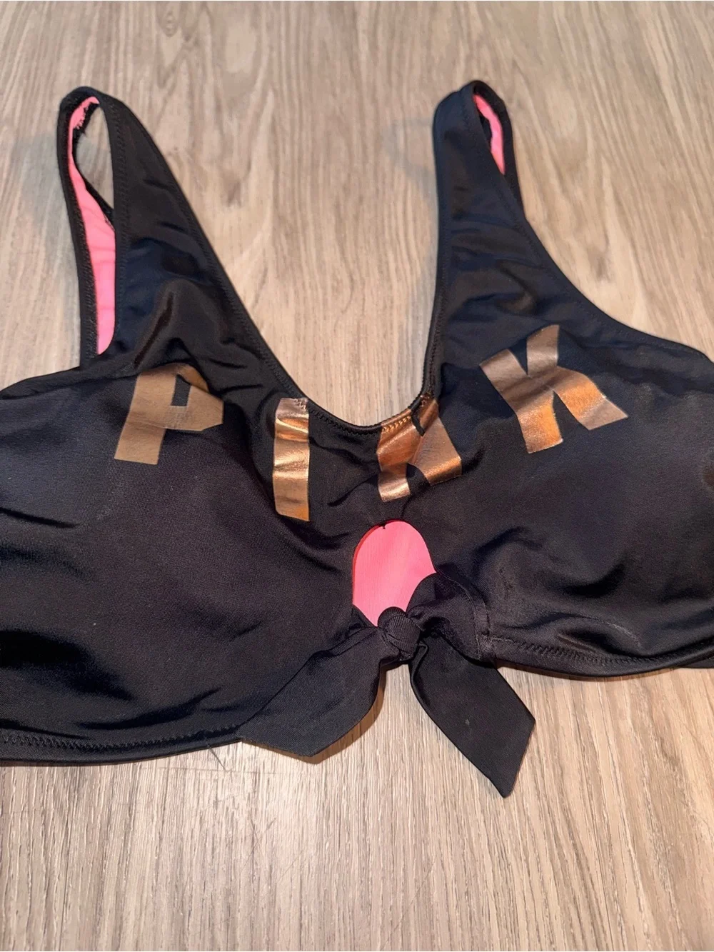 PINK Victoria's Secret black and pink bikini top size medium - Picture 2 of 5